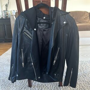 BLANKNYC faux leather moto jacket size XS w removable hood excellent condition